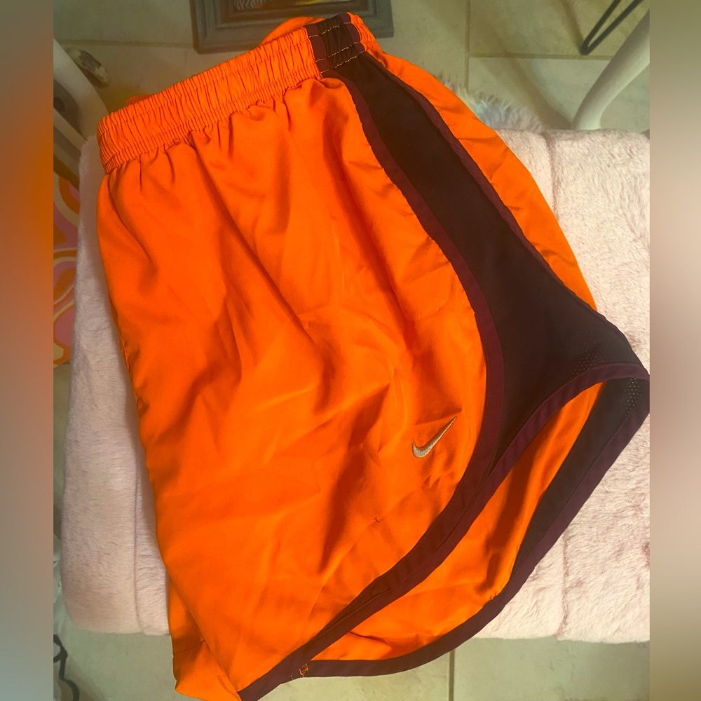 Nike Women’s Athletic Shorts Orange With Black and Purple Trim Built-In Liners